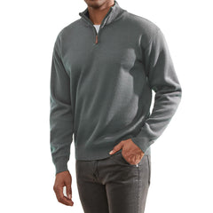 Thkzn Mens Quarter-Zip Sweater Casual Mock Neck Knit Long Sleeve Fleece Lined Pullover Sweater (US Alpha XX-Large Regular Regular Grey)