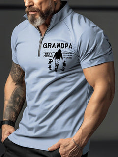 Men's Casual Zip Polo Shirt with Print for Summer