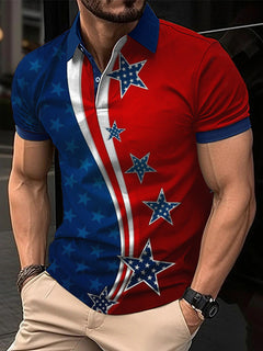 Men's Casual Zip Polo Shirt with Print for Summer