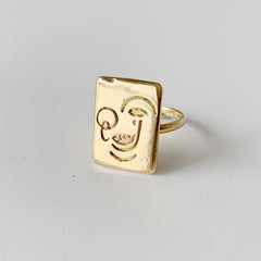 Retro Gold Smiley Face Adjustable Ring for Women