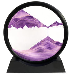 SANDCLE Moving Sand Art Liquid Motion - Moving Sand Art Picture Decor 3D Deep Sea Sandscape Round Glass Frame Display Flowing Sand Relaxing Toy for Desktop Home Office Work Decoration(Purple 7")
