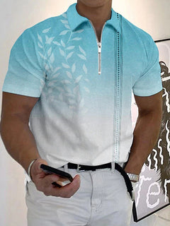 Men's Casual Zip Polo Shirt with Print for Summer