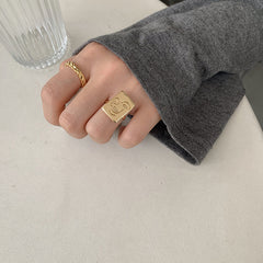 Retro Gold Smiley Face Adjustable Ring for Women
