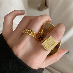 Retro Gold Smiley Face Adjustable Ring for Women
