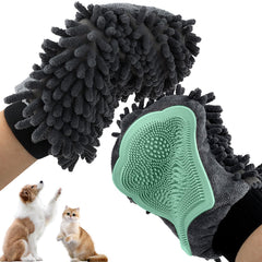 Grooming Gloves for Dogs and Cats - Paw Cleaning Mitt Pet Hair Removal Glove Suitable for Long/Short/Poodle Fur (Green)