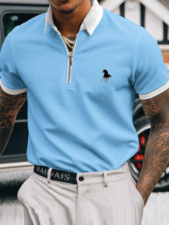 Men's Casual Zip Polo Shirt with Print for Summer