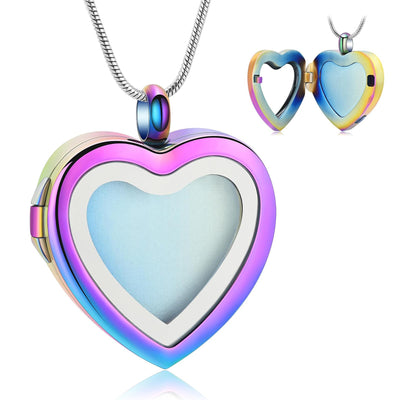 Cremation Jewelry for Ashes - Heart Pendant Memorial Urn Necklace -Ashes Holder Stainless Steel Personalized Customization Keepsake (Y-Colorful)