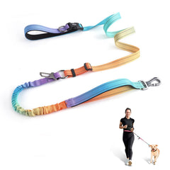 Hands Free Dog Leash Adjustable Heavy Duty Bungee Waist Leash Belt for Medium Large Dogs Walking Running Hiking with Reflective(Blue-Orange)