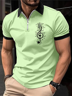 Men's Casual Zip Polo Shirt with Print for Summer