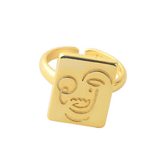 Retro Gold Smiley Face Adjustable Ring for Women