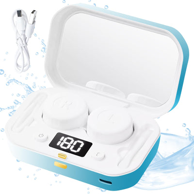 CASBOMY Contact Lens Clean Machine Portable Ultrasonic Contact Lens Cleaner with 4 Timing Modes 360° High-Frequency Vibration for Cleaning Soft Lenses Colored Contact Lenses (White to Blue)
