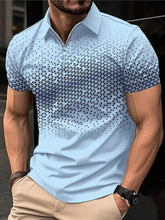 Men's Casual Zip Polo Shirt with Print for Summer
